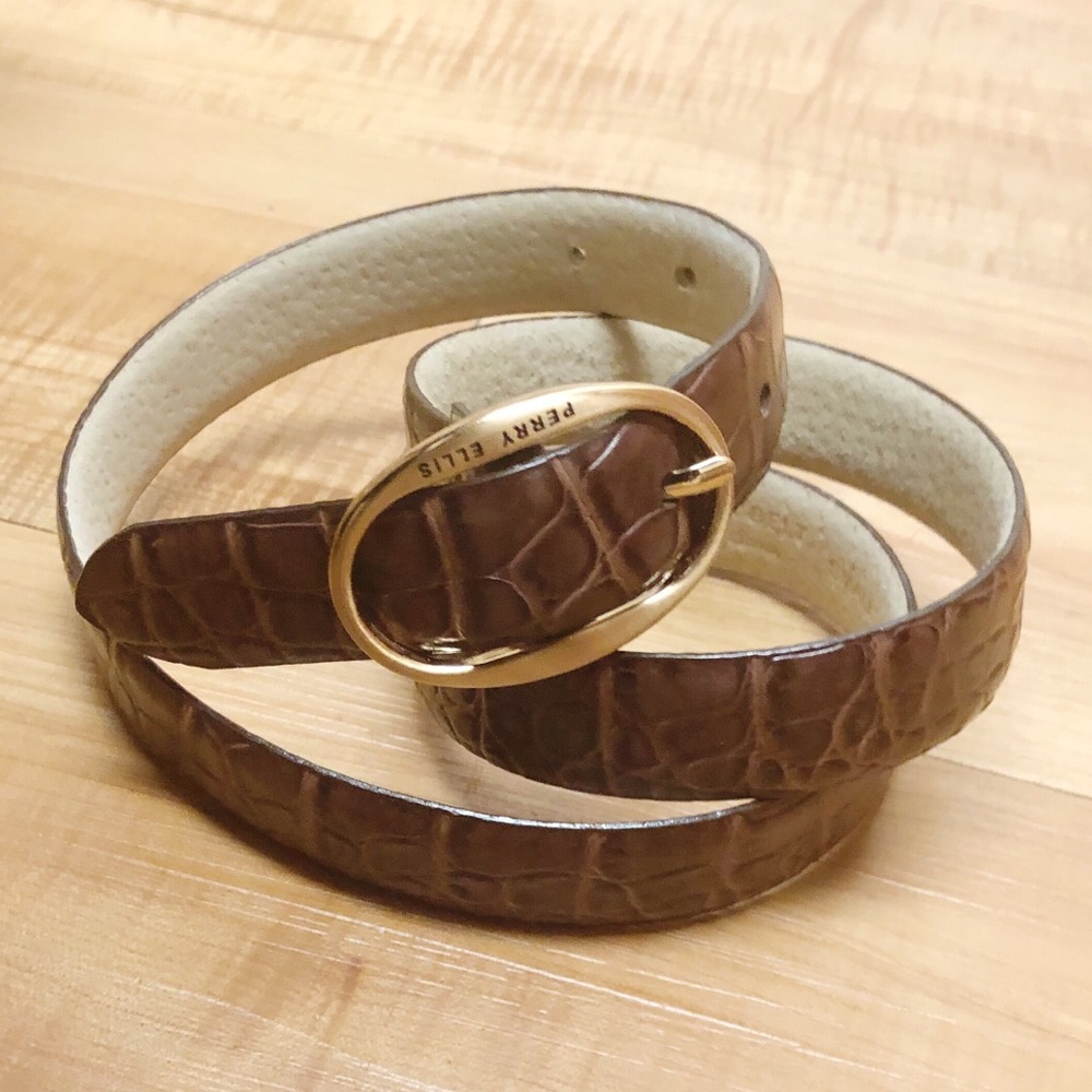 Perry Ellis Brown Crocodile Embossed Leath…